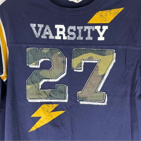 Crazy 8 T Shirt Boys Blue Varsity Camo Lightening Bolt 27 Long Sleeve L 10-12 - Picture 3 of 7